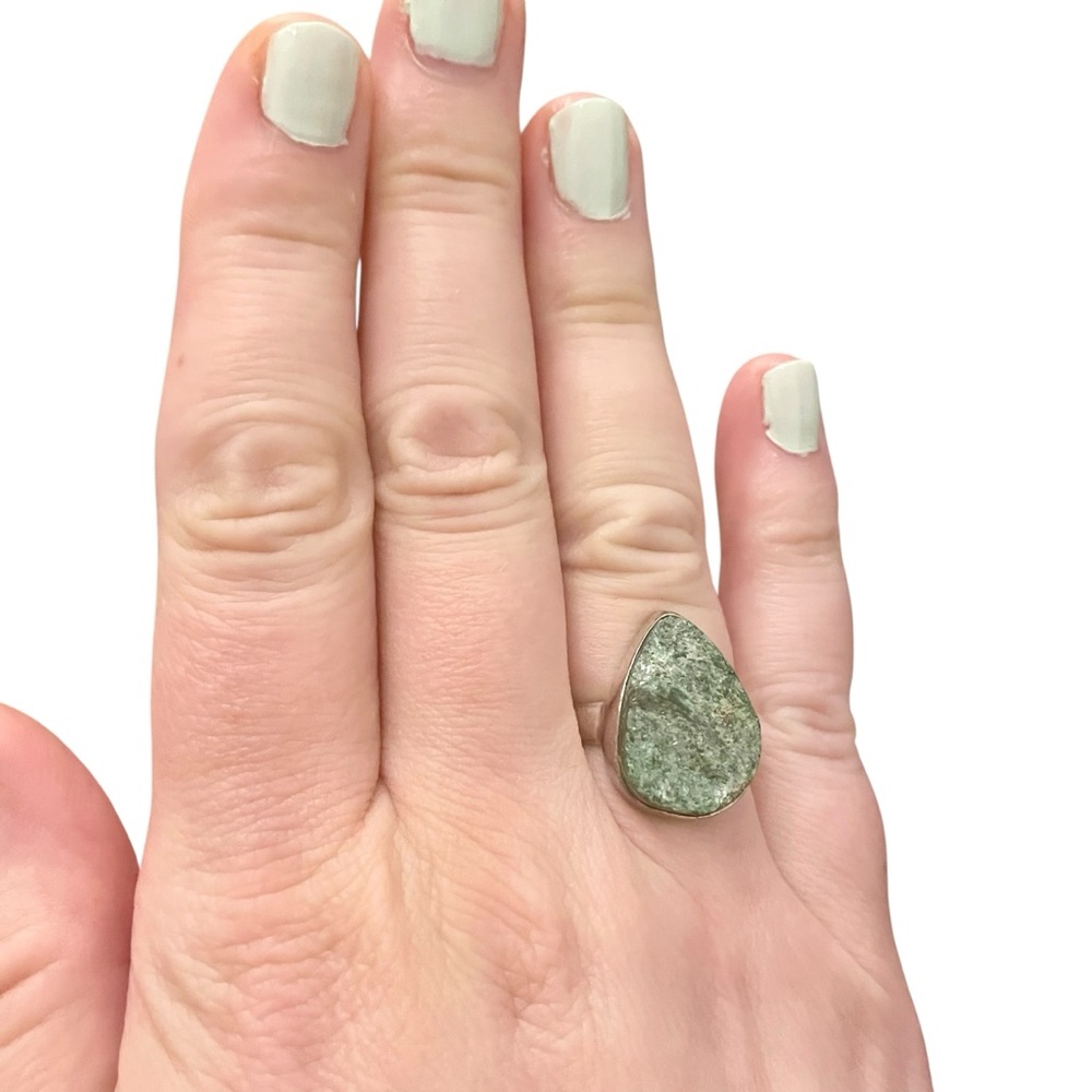 Green Moldavite Solid Sterling Silver Ring 925 Si… - image 7